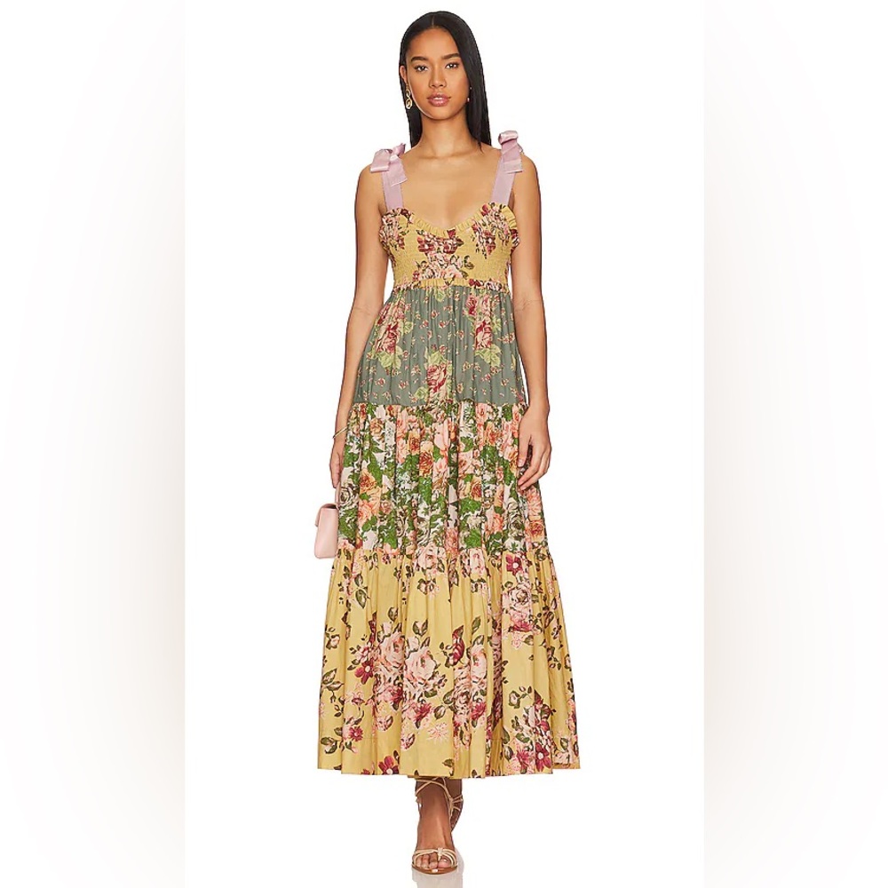 Free People Bluebell Mixed Floral Cotton Maxi Dress in Warm Combo